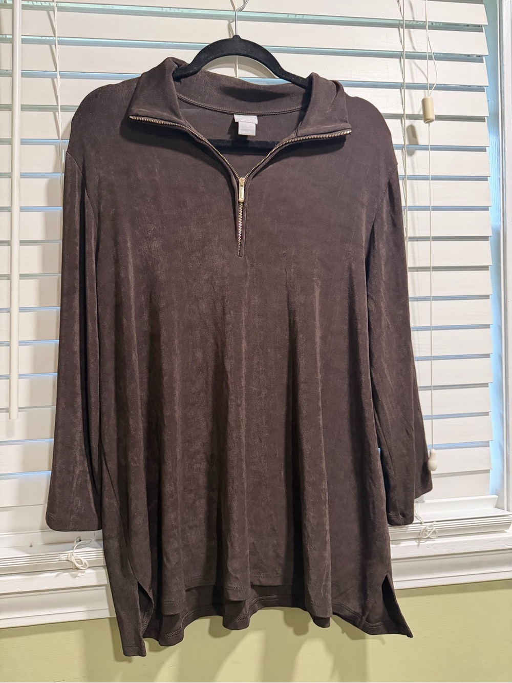 Chico's Dark Brown Ribbed Quarter-Zip Top